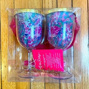 Lilly Pulitzer Gumbo Limbo Wine Glasses w/ Straws